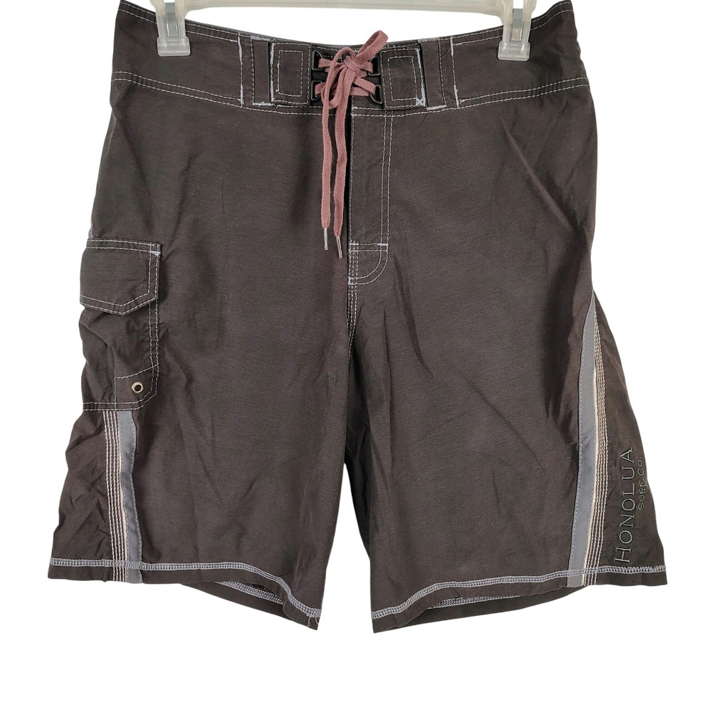 Honolua Surf Co Mens SZ 33 Board Shorts Brown Nylon Blend Surfcore Cargo